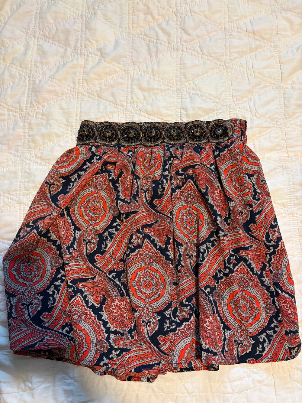 miami Navy and Red Paisley Mini Skirt with Embellished Waist